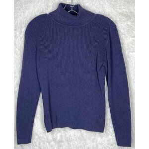 St. John's Bay Large Purple Long Sleeve Ribbed Turtleneck Knit Top Stretchy 90's